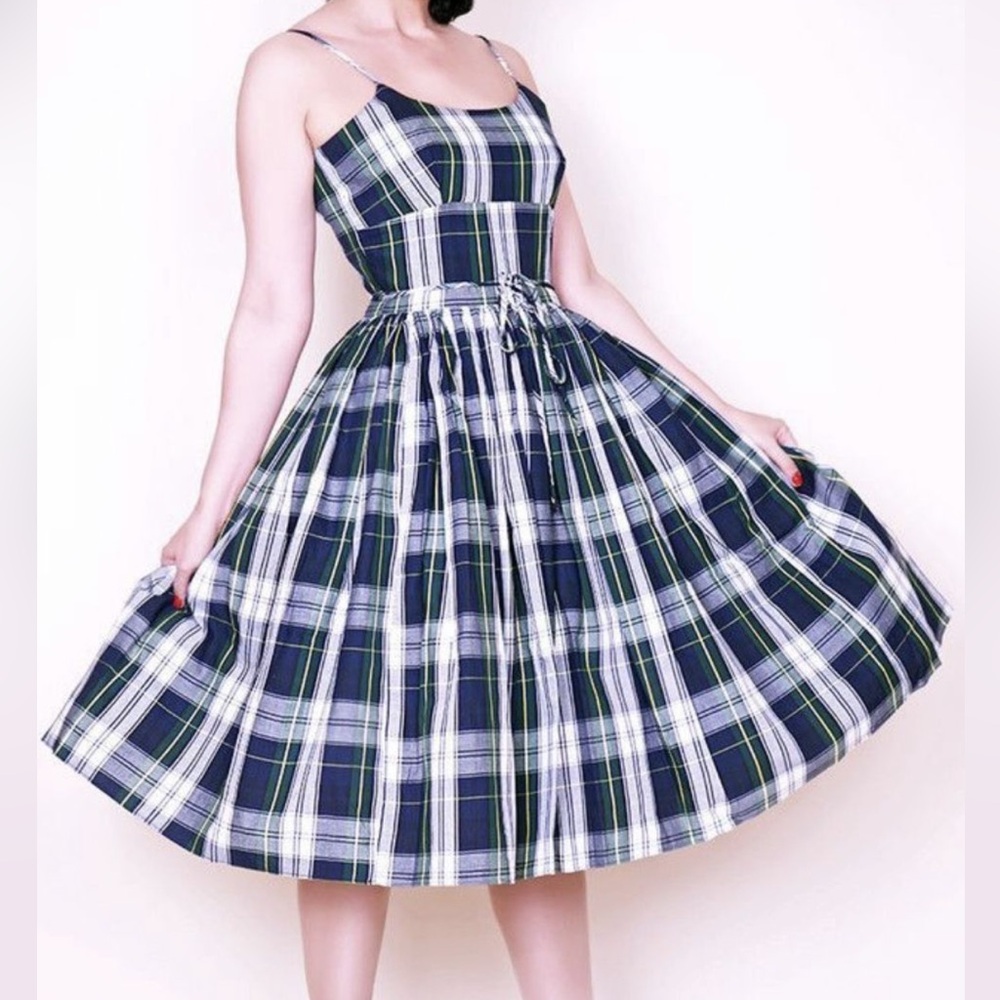 EUC Bernie Dexter Blue and White Plaid Dress Large